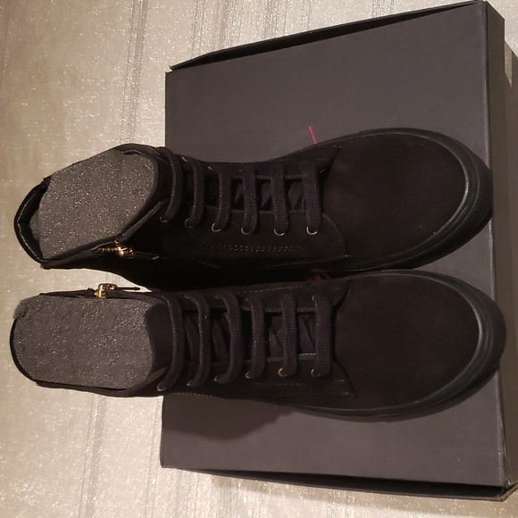 Beverly Feldman NEW Designer Sneakers High-Top Rhinestones Black Suede Women's - Picture 13 of 16